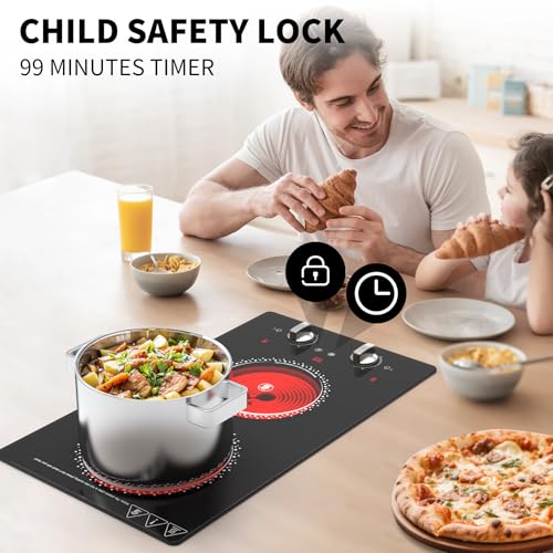 Image of 2 Burner Electric Cooktop - 12 Inch Electric Stove Top with Plug, 2100W Countertop Burners & Built-In Stove Top, 9 Levels of Power, Knob Control, Timer & Kid Safety Lock, Residual Heat Warning