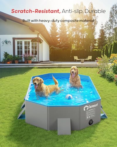 Image of Peteast Dog Pool for Large Dogs, Foldable Hard Plastic, 71 x 39 x 12 in