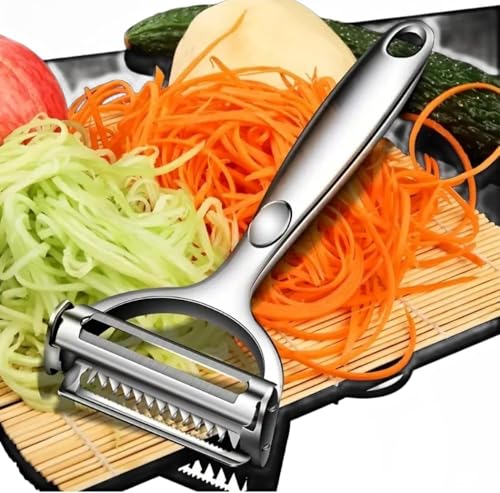 Image of IXORACART Stainless Steel 2 in 1 Julienne Vegetable Peeler Multi-Functional Fruit Vegetable Shredder Slicer Double Planing Cutter Potato Cucumber Carrot Melon Grater