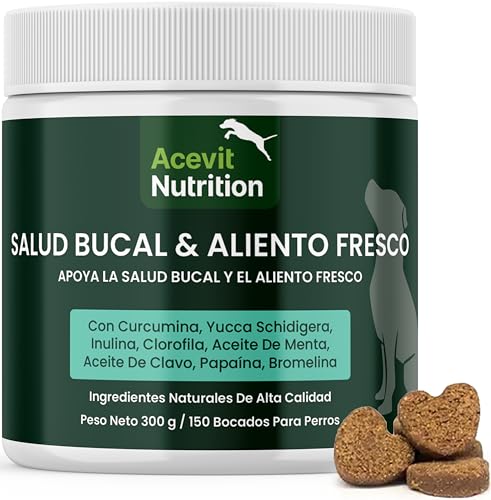 Mal Aliento Perros y Halitosis, 150 uds, 100% Natural – Soft Chews Dentales para Placa y Sarro – Aliento Fresco y Encías Sanas – con YUCCA, Clorofila y Menta | Acevit Nutrition