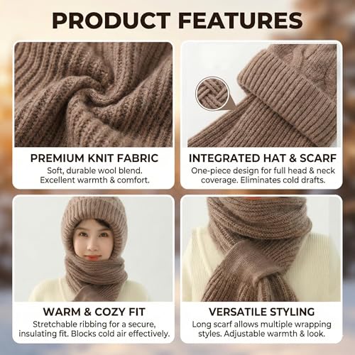 Image of Kraptick Women's Winter Cap and Scarf Set - Thick Fleece Lined Knitted Beanie Hat and Neck Warmer Muffler for Ladies, Soft & Stretchable Woolen Snow Proof for Extreme Cold -4