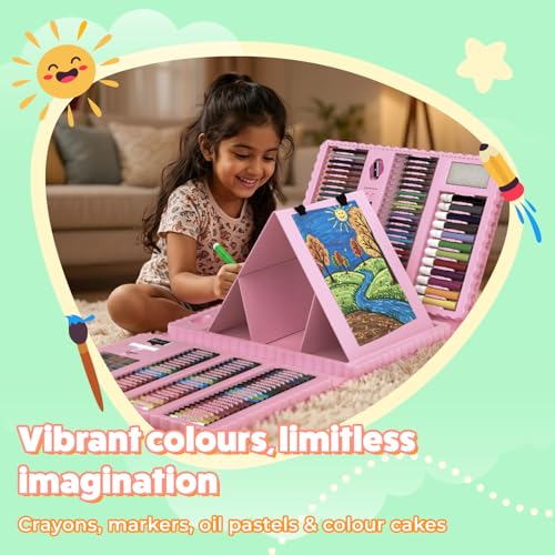 Image of Lifelong Kids Art Set - 208 Pieces | Colour Set Kit & Drawing Kit for Kids with Crayons, Markers & Pencils | Art Set, Colouring & Drawing, Art Studio Box, Drawing Kit | Creative Gift for Children