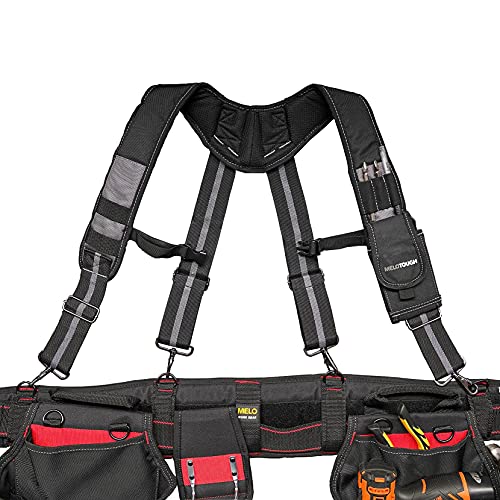 Image of MELOTOUGH Tool Belt Suspenders Detachable Phone Holder & Foam Pads | Construction Work Suspenders, Foam-Padded, Gray, Relieve Shoulder Strain, Detachable Phone Holder, Adjustable Shoulder Strap