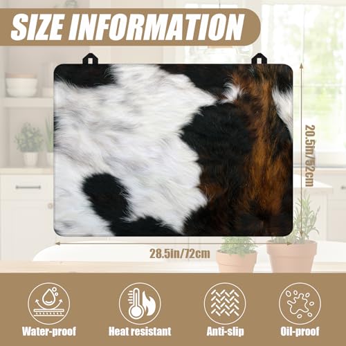 Image of Brown Cowhide Stove Top Covers for Electric Stove, Cow Skin Electric Gas Stove Pad Heat Resistant Range Cooktop Protector for Home Decor Kitchen 28 inchx20 inch