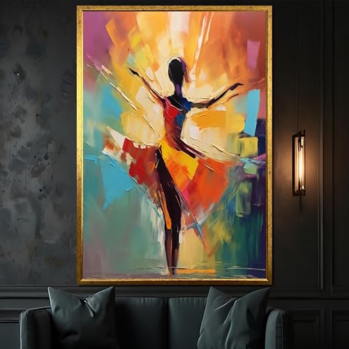 Toile ballerine dorée abstraite grand format 70x100 avec châssis de qualité