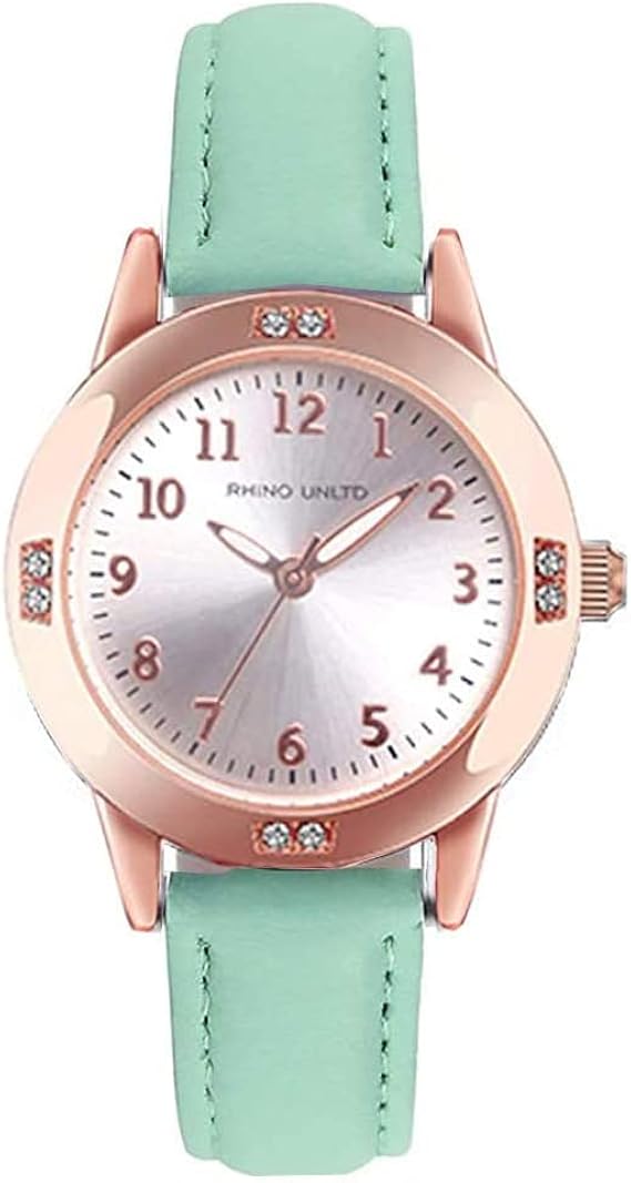Amazon ガールズ腕時計 レディース腕時計 女性時計 ファッション 人気 可愛い 革バンド 夜光 クオーツ 女の子 腕時計 グリーン レディース腕時計 腕時計 通販