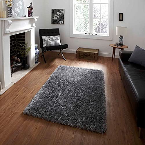 Image of Luxury Shaggy Carpet Solid Plain Fluffy Fur Rectangular Rugs For Hall And Drawing Room 8X11 Feet Microfiber & Polyster Modern Interior Floor Mat Grey