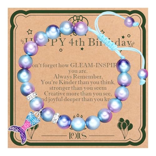 POTUS Mermaid Natural Stone Bracelet for Daughter Granddaughter Niece 4th Birthday Gift