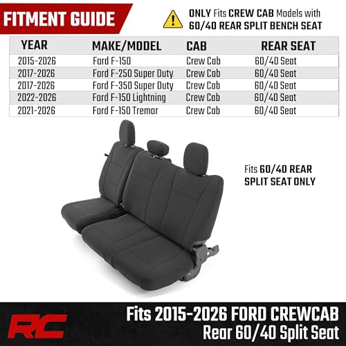 Image of Rough Country Neoprene Rear Seat Covers for Ford F-150, Lightning, F-250 & F-350 (2015-2026) Crew Cab w / Rear 60 /40 Split