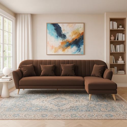 Image of Atticus RHS 6 Seater L Shape Sofa Set for Living Room (Brown Fabric) Premium Fabric Sofa Set
