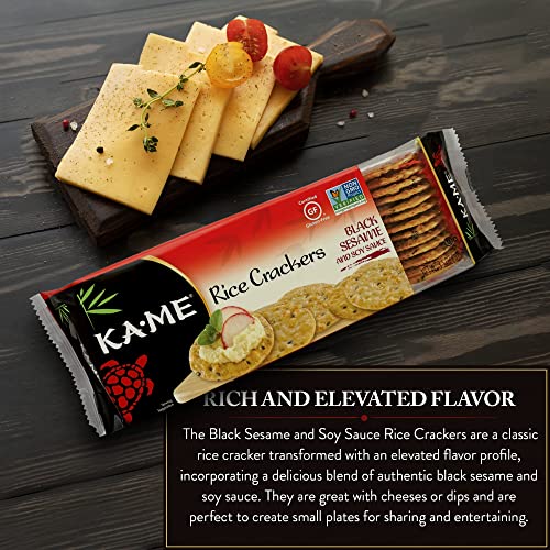 Ka-Me Black Sesame & Soy Rice Crackers 3.5 Oz/Trays (Pack Of 12) Asian Ingredients & Flavors, No Artificial Colors, Non Gmo, Great With Cheese, Soups, Salad, Dipping And More #TOP3