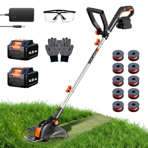4000mAh Weed Wacker Weed Eater: 21V Electric Cordless Edger & String Trimmer 2in1 Lawn Tool Battery Powered 12In Grass Cutter with 2Pack 4.0Ah Batteries & Charger Lightweight Adjustable - Yard Garden