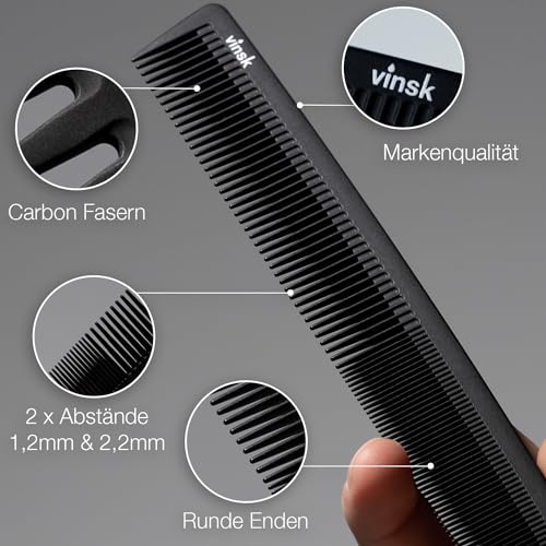 Foto von vinsk® Carbon Kamm Bartkamm fein & grob- Haarkamm für Männer | 100% antistatisch für Bart & Haare | feiner Styling-Kamm in Friseur Qualität | Haarkamm für perfektes Haarstyling jetzt ansehen