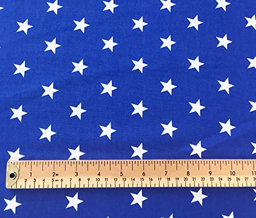 Rose & Hubble Blanco Estrellas en Azul Cobalto Fondo - 100% Tela de Algodón - 112cm Ancho