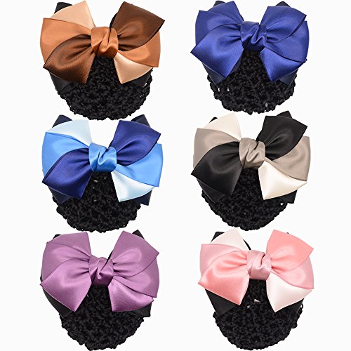 Xuanli 6 Pcs Hair Womens Lady Lace Bow Bowknot Mesh Elastic Snood Net Bun Cover Net Professional Headdress Flower Hair Clips (C002)