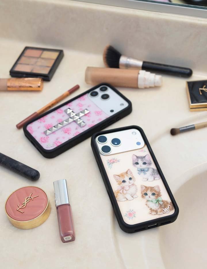 Image of Wildflower Cases - Compatible with iPhone 16 Pro Max | Protective Black Bumper, 6.5ft Drop Test Certified, Women Owned Small Business | Vintage Kittens