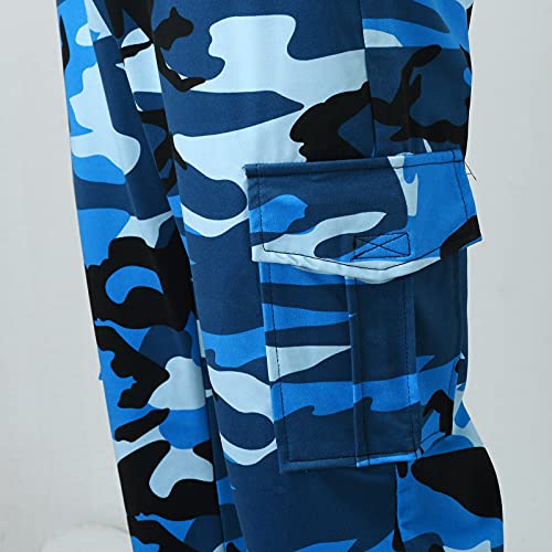 Hatop Camo Cargo Sweatpants For Men With Pockets, Mens Casual Ogger Pants Sweatpants For Running Elastic Trousers, Blue #TOP5