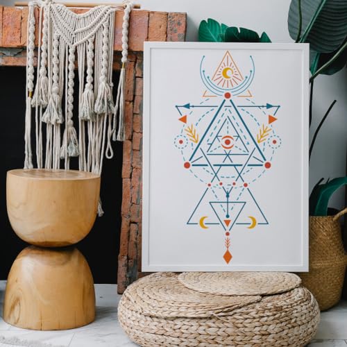 FINGERINSPIRE Sacred Geometry Stencil for Painting 21x29.7cm Large Geometric Figures Drawing Template Hollowed Sun Moon Eye Painting Stencil Reusable Religion Theme Template for Home Decoration - Image 4