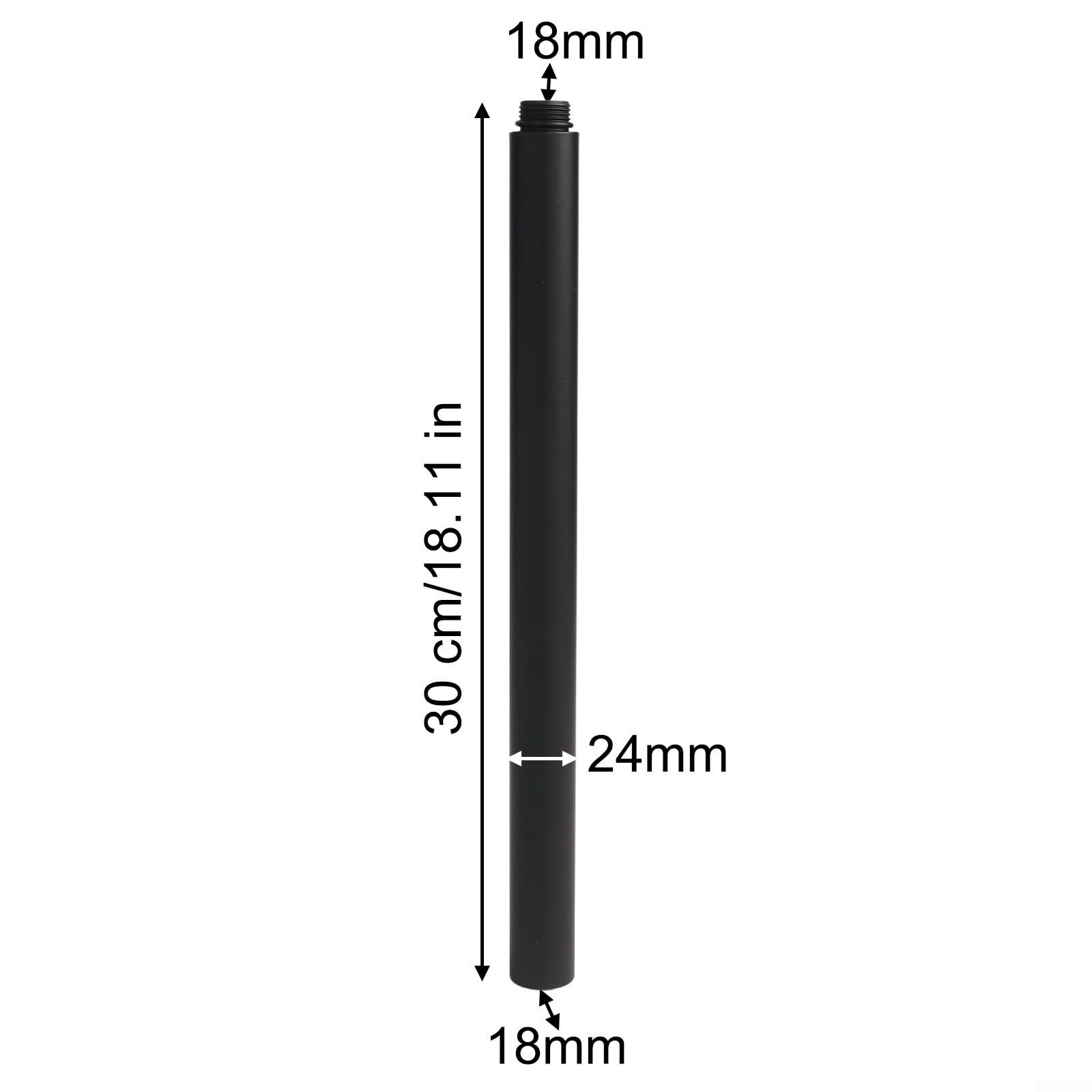 Asta di prolunga per sistema doccia, 30 cm, in acciaio inox, prolunga per soffione doccia, cromata, colore nero