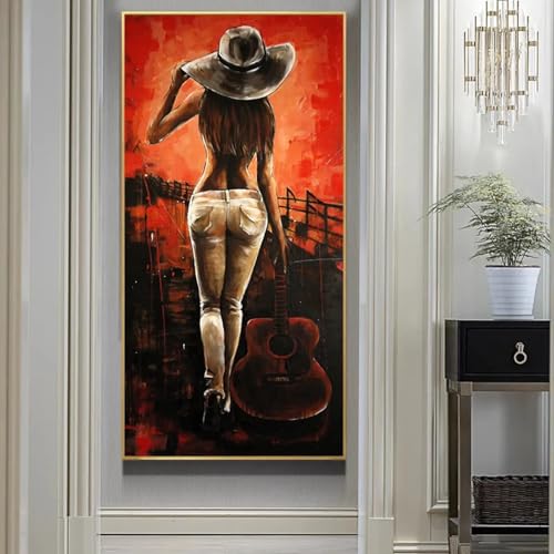 Peintures sur toile décoration de salon moderne portrait femme grand format 60 x 120 cm - 4