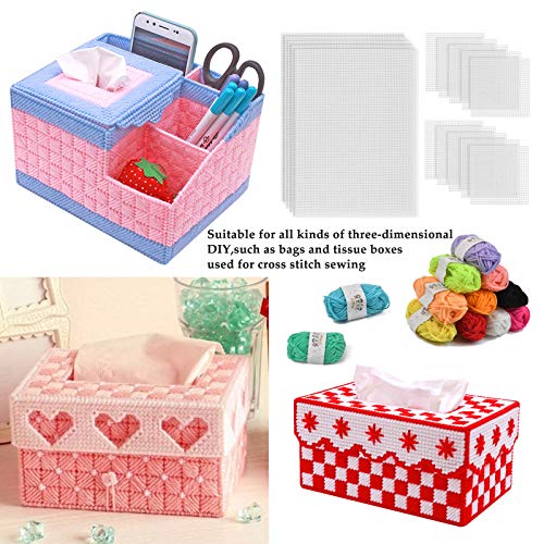 BUYGOO 38Pcs Mesh Plastic Canvas Sheets Kit Including 15 Pieces Clear Plastic Canvas, 12 Color Acrylic Yarn and Embroidery Tools for Embroidery Plastic Canvas Craft - Thumbnail 2
