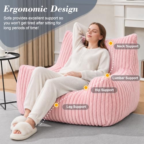 LaoGeoRon Giant Bean Bag Chairs for Adults, Large Plush Bean Bag Chair with Armrests and Side-Pocket, Living Room Beanbag Chair with Memory Foam Filled, Vacuum-Compressed for Easy Gifting, Pink - Image 5