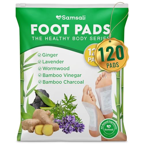 Ginger & Bamboo Vinegar Foot Pads: 120 Pack Natural Foot Pads with Bamboo Charcoal Wormwood & Lavender for Adults and Elderly Soothing Overnight Sleep Care