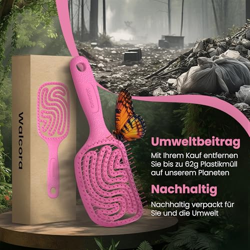 Walcora Haarbürste ohne Ziepen – Bürste für Damen, Herren & Kinder - Detangler & Entwirrbürste für Locken, nasse, feine & lange Haare - Haarbürsten Hair Brush - Pink