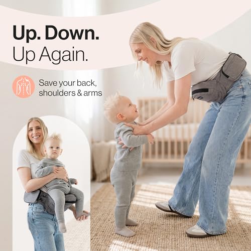 Image of Tushbaby Original Hip Seat Baby Carrier for Babies & Toddlers up to 45 lbs, Safety Certified, Lightweight No-Foam Design with Storage, Grey