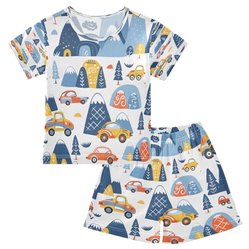 senya Short Sleeve Pajamas Sets Summer Cotton Sleepwear Cars and Mountains
