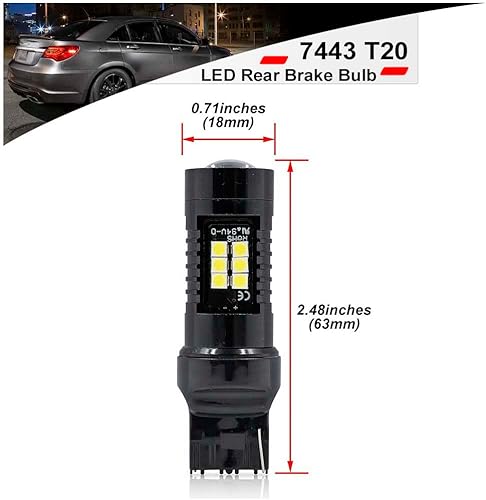 Miniatura 6 de NSLUMO 7443 7440 Bombillas LED de freno trasero para Nissan Altima Subaru Impreza Mazda CX-7 T20 W21W Rojo Puro Kit de bombillas de freno de freno