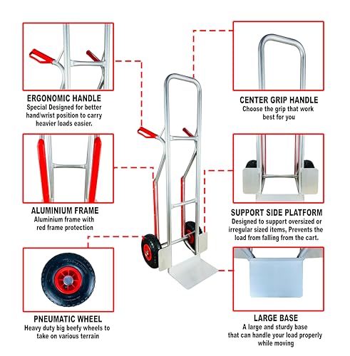Image of Welbuilt Multi-Purpose Aluminum Hand Cart with 150kg Load Capacity and Pneumatic Wheels - Suitable for Home, Office, and Industrial Needs