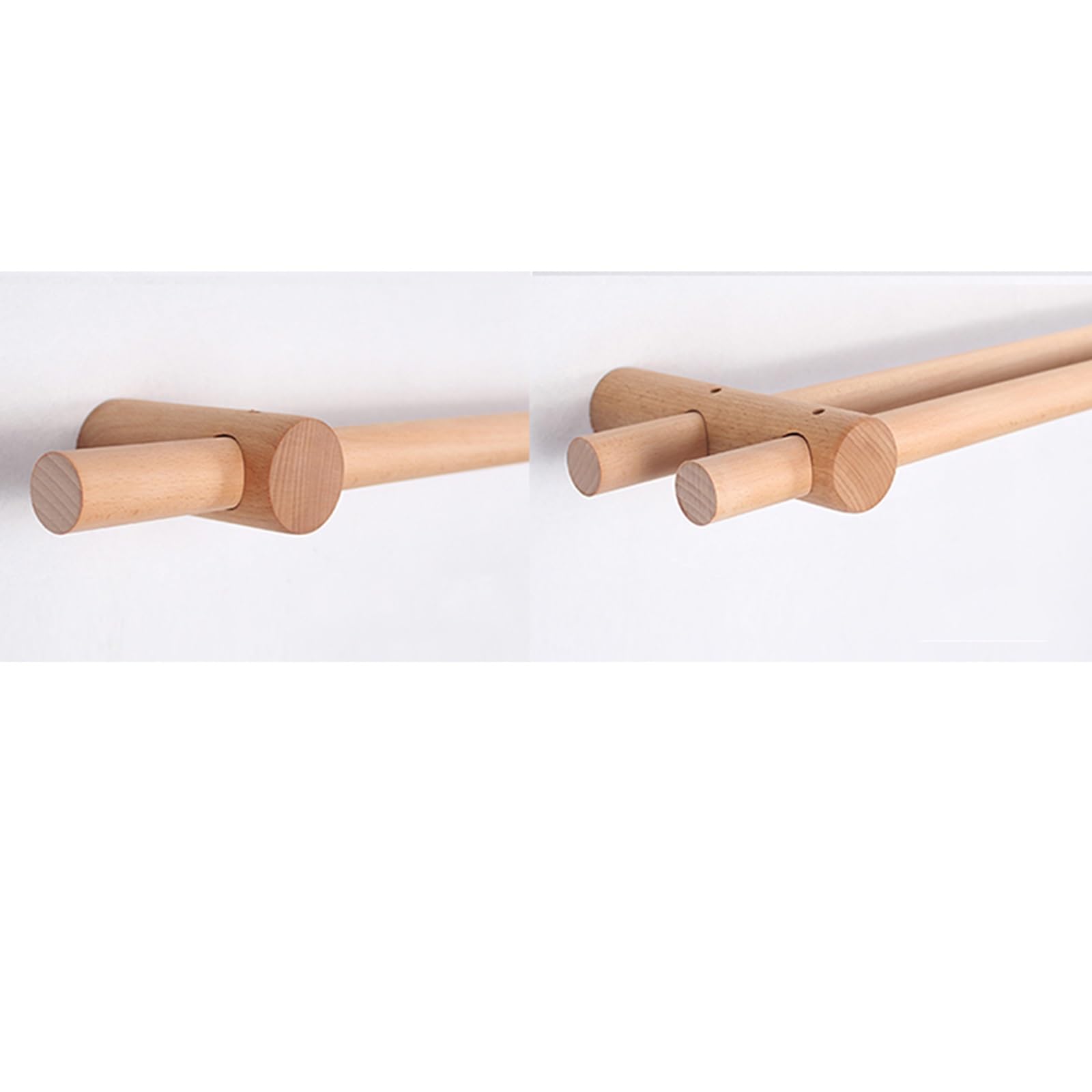 Tringle à Rideau en Bois Massif, Tige Romaine épaissie for éviter la déformation, Tige Simple et Double, Accessoires de Perforation et d'installation en Option(130CM,Double Pole)
