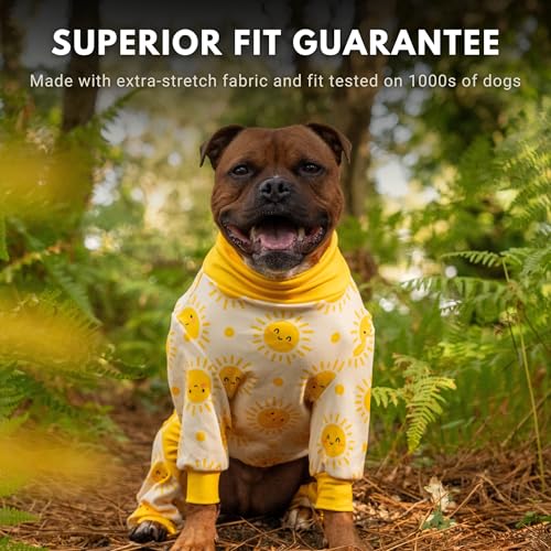 Image of Spark Paws Dog Pajama, Dog Recovery Suit Male, Onesie, Ultra-Soft and 4-Way Stretch, for Small Medium and Large Breeds - Sunshine - S