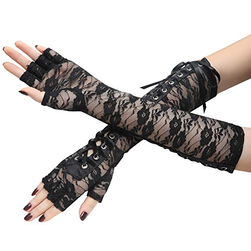 Coucoland Steampunk Gloves Lace Up Fingerless Gloves Adjustable Long Gloves for Evening Party steampunk buy now online