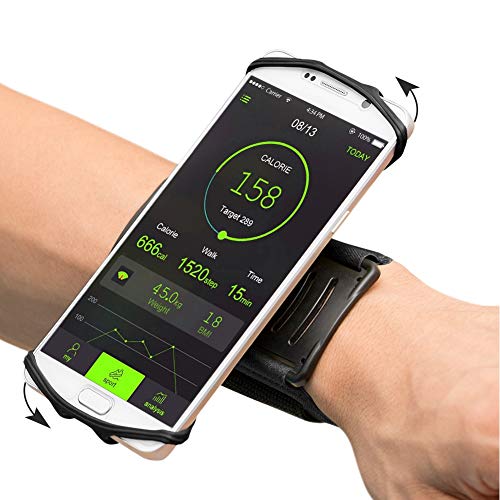 VUP Wristband Phone Holder, 360° Rotatable Forearm Armband for iPhone 11 Pro Max Xs XR X 8 7 Plus 6S 6 5S Samsung Galaxy S9 S8 Plus S7 Edge, Google Pixel, Great for Hiking Biking Running (Black)