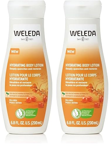 WELEDA Bio Sanddorn Bodylotion - Naturkosmetik Körperpflege Lotion mit Arganöl & Sesamöl spendet bis zu 48h intensive Feuchtigkeit. Natürliche Körperlotion zur Pflege von trockener Haut (vegan, 200ml)