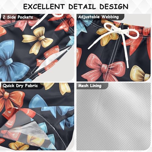 Pigsaly Boys Swim Trunks Colored Watercolor Bows Coquette Boys Board Shorts Swimsuit Swimwear Summer Bathing Suit 5T Multicolor3