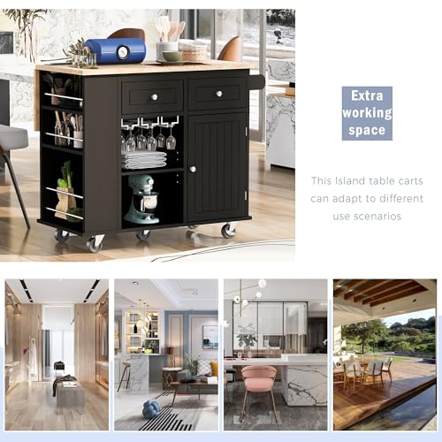 Bed Bath & Beyond Open Rolling Kitchen Island on Wheels with Drop Leaf and Power Outlet Black - Thumbnail 5
