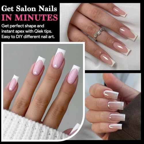 Image of Medium Square Nail Tips 510 Pcs Clear Half Matte 15 Sizes | Clear full cover square tips with pre-shaped half matte surface for DIY nail extensions and salon manicures.