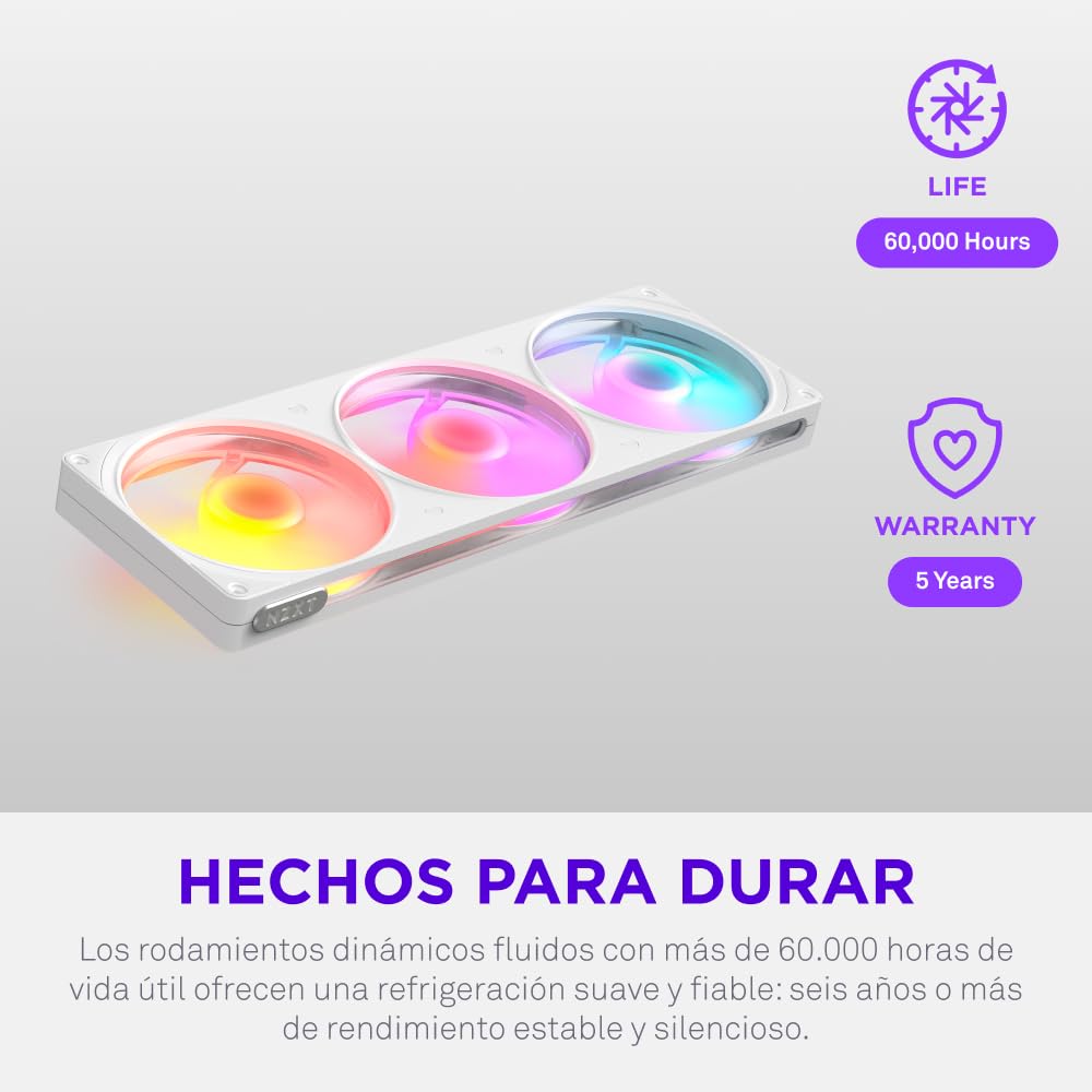NZXT F360 RGB Reverse - Ventilador Inverso Marco Único 360mm - Blanco | Unidad de marco único de 360mm con tres ventiladores RGB PWM de 120mm de aspas invertidas. Flujo de aire limpio para vitrina.