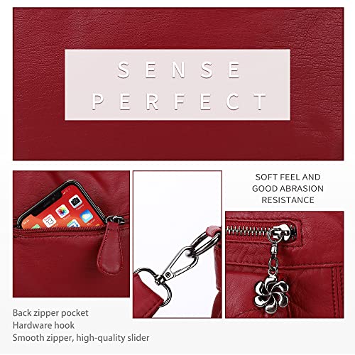 Image of Purses Women Handbags Large Double Zipper Multi Pocket Washed Shoulder Bags Purse with compartments Designer