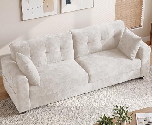 Image of 87 inch Loveseat Sofa for Living Room, Modern Chenille Cloud Couch with USB /Type-C Charging Ports, Side Pockets, Removable Cover, Wide Armrests, Small Couch for Small Space, Easy Assembly, Beige
