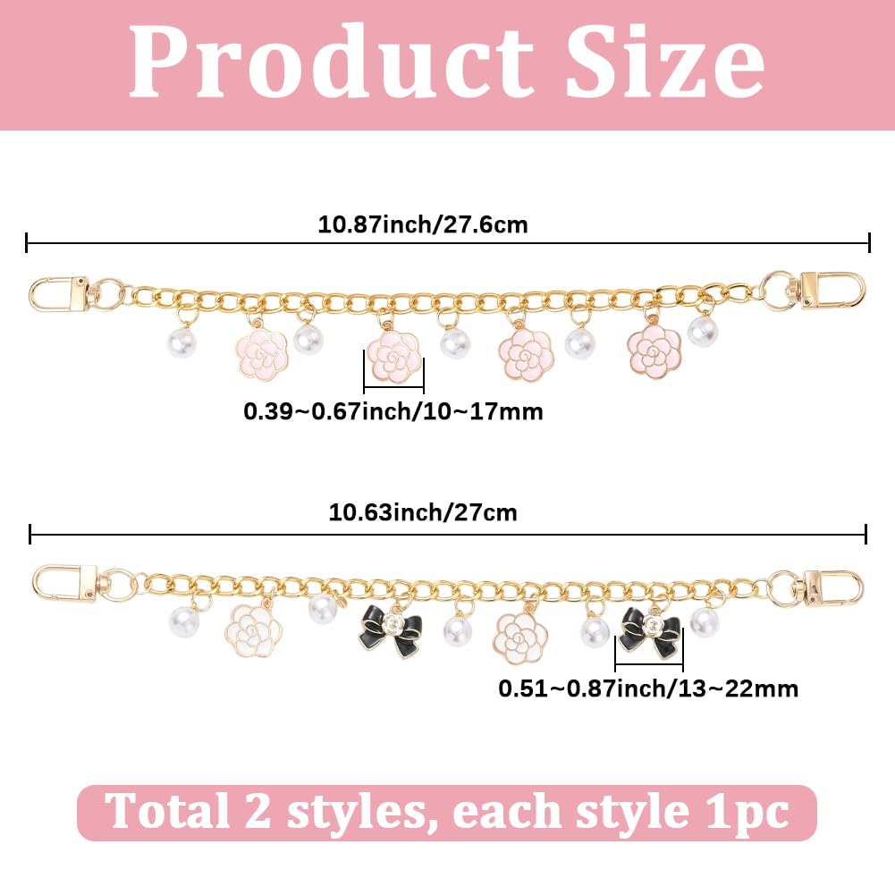 SUNNYCLUE 1 Box 2pcs 27cm Flower Bag Chain Floral Purse Chain Brass Gold Metal Alloy Enamel Spring Flowers Black Bowknot Extender Bag Straps for Women Adults Underarm Crossbody Handbag Bags Decoration - Image 2