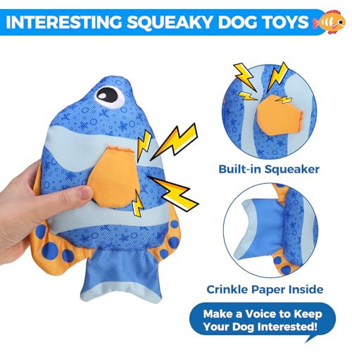 Image of Mihachi Floating Dog Water Pool Toys 2 Pack for Swimming Pool, Interactive Crinkle Pet Puppy Chew Toys for Play and Training, Funny Fish Toy for Small Medium Large Breed, Blue & Orange Fish