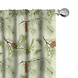 Lunarable Pine Cone Window Curtains, Continuous Pattern with Tree Branches with Needles, Lightweight Decor 2-Panel Set with Rod Pocket, Pair of - 28' x 63', Green Olive