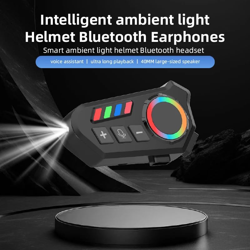 Image of RGB Motorcycle Helmet Bluetooth on Ear Headset, HD Sound & Noise Cancelling Hard Mic, 5.4 BT Wireless Connectivity with RGB Light, 1000 mAh, IP67 Waterproof, Supports Android & iOS