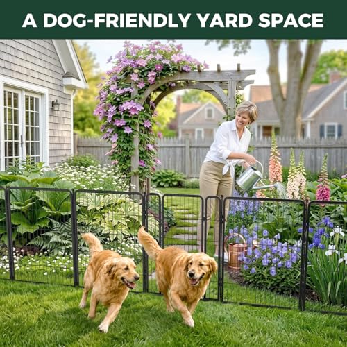 Image of FXW No Dig Garden Fence, Outdoor for Yard, 40in(H) x 36.4ft(L), 16 Panels | Heavy-duty Metal Animal Barrier, Dog-friendly yard, Flower bed protection, Flexible layout, Decorative