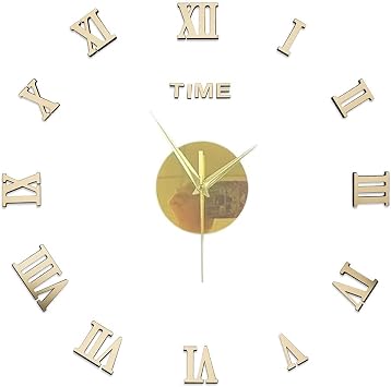 EUBUY Large 3D DIY Wall Clock, Roman Numerals Clock Frameless Mirror