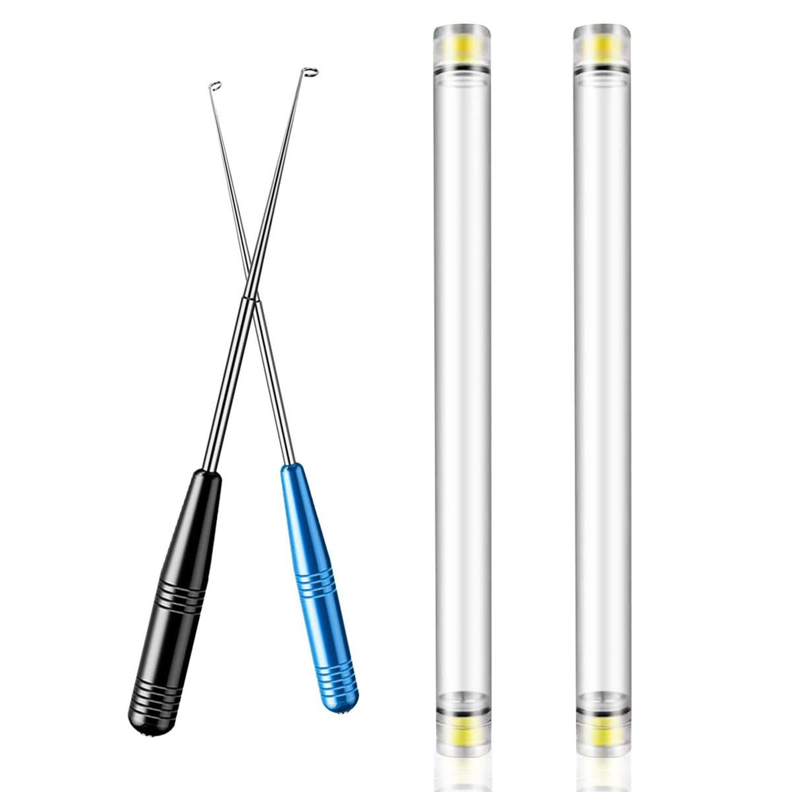 2 Pack Fish Hook Remover Tools, Quick Release Dehooker Kit with Magnetic Base & PVC Storage Tubes, 360° Stainless Steel Hook Extractor for Saltwater Freshwater Fishing Accessories